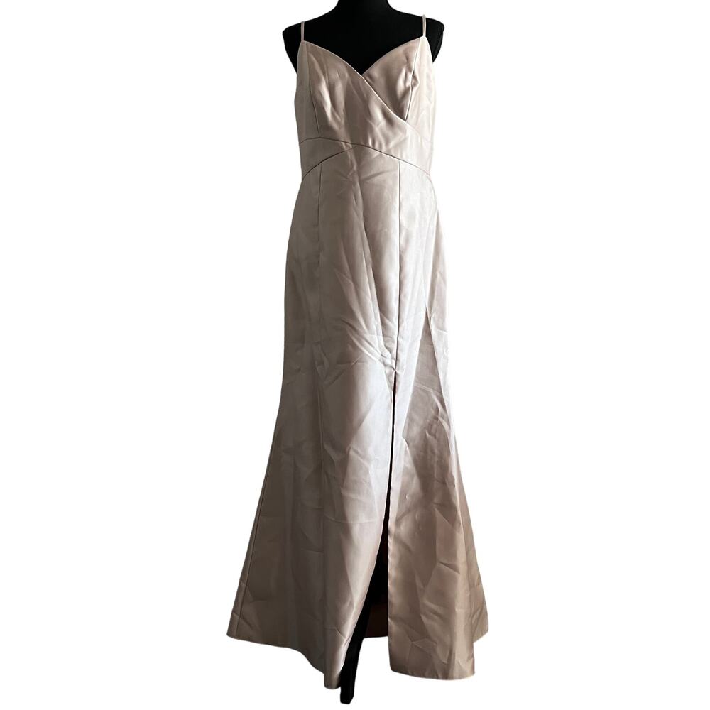 Alfred Sung Dress Size 12 Twill Trumpet Front Slit Cameo D758